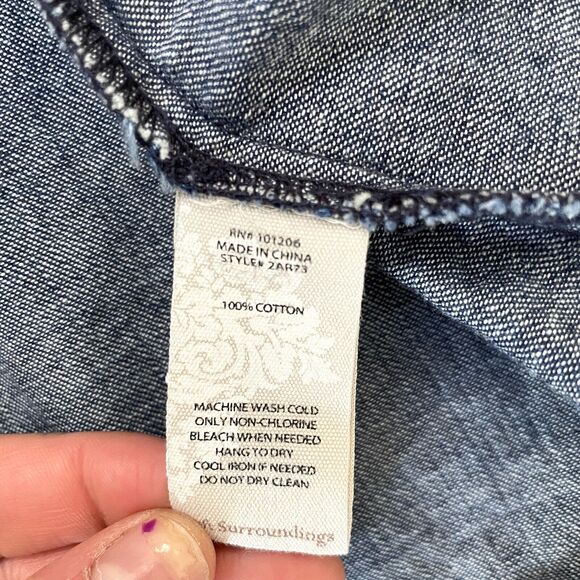 Soft Surroundings Womens Denim Blouse Jacket Size M Button Up Western Boho - Picture 4 of 11